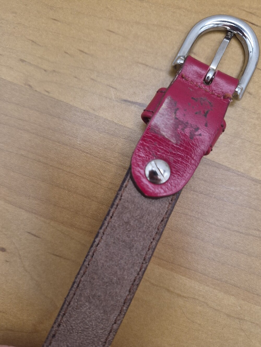 Vera Pelle Made In Italy Red Leather Skinny Belt Silver Buckle Size L (115) - Picture 4 of 9